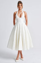 Satin Midi Dress - Flowing Twirl Silhouette Elegant Style