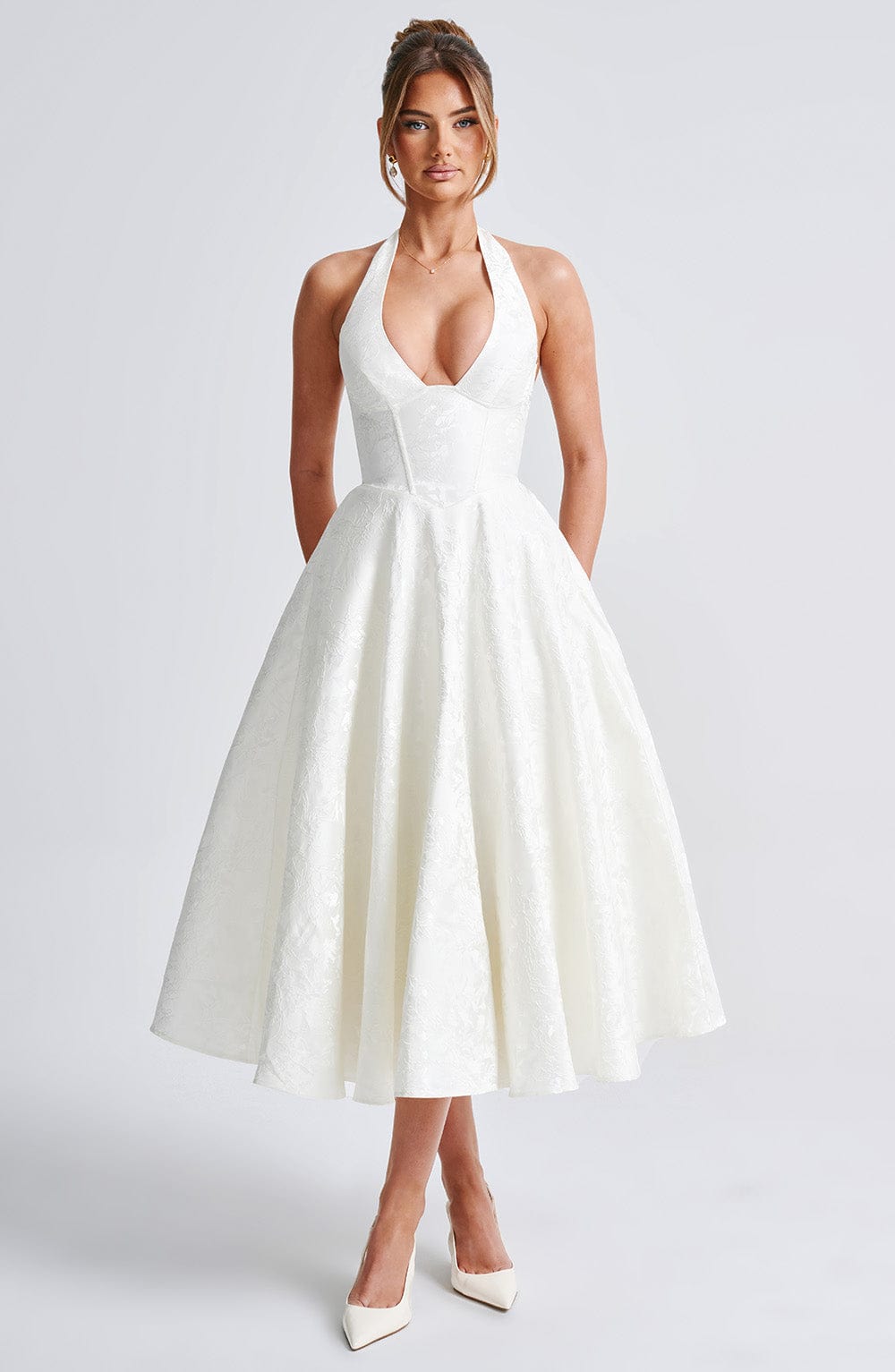 Satin Midi Dress - Flowing Twirl Silhouette Elegant Style