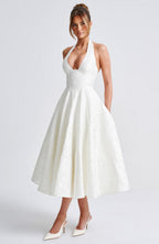 Satin Midi Dress - Flowing Twirl Silhouette Elegant Style