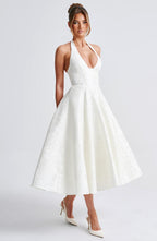 Satin Midi Dress - Flowing Twirl Silhouette Elegant Style