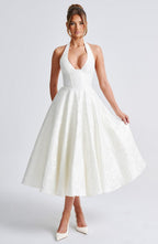 Satin Midi Dress - Flowing Twirl Silhouette Elegant Style