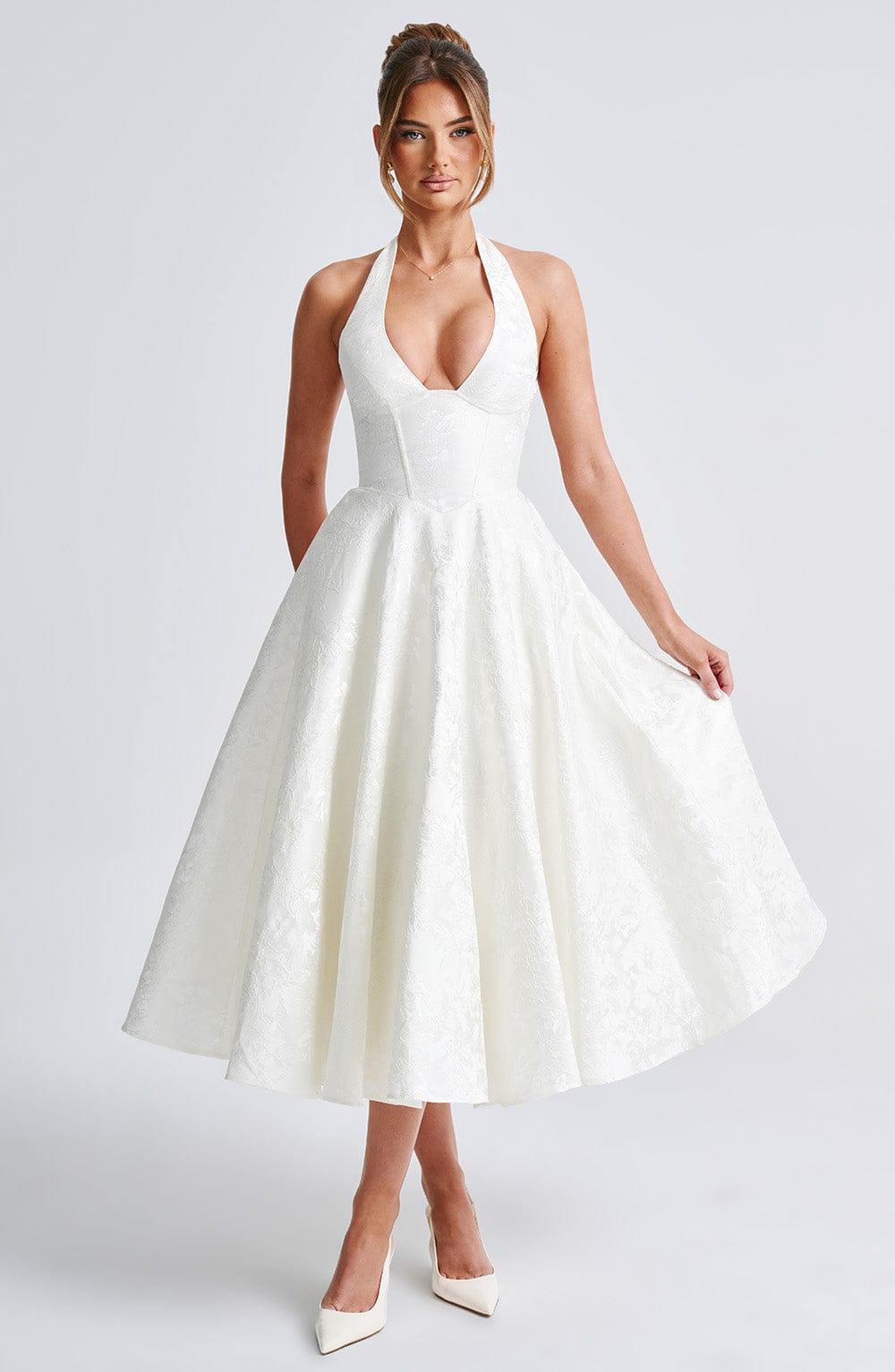 Satin Midi Dress - Flowing Twirl Silhouette Elegant Style
