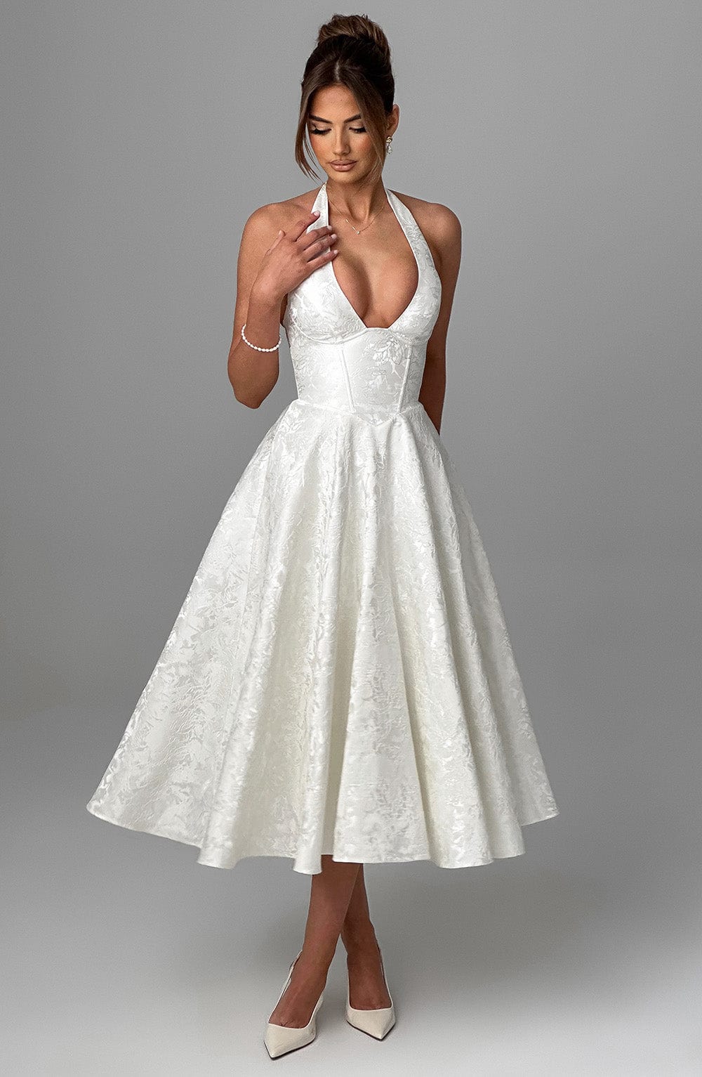 Satin Midi Dress - Flowing Twirl Silhouette Elegant Style