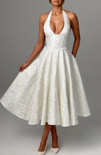 Satin Midi Dress - Flowing Twirl Silhouette Elegant Style