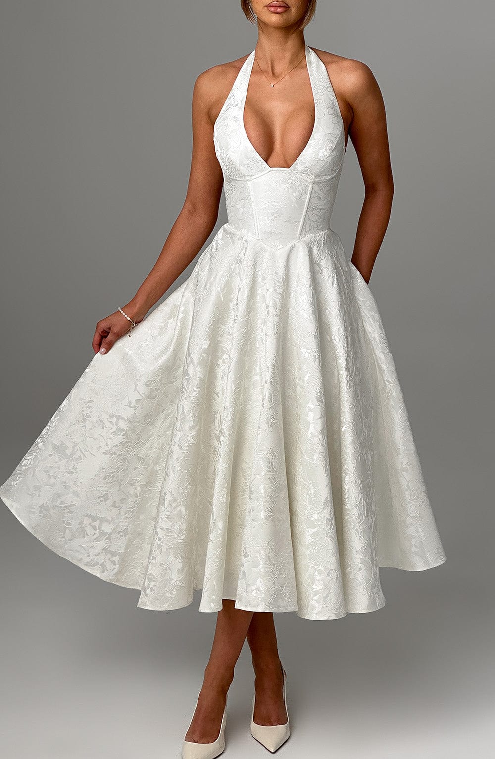 Satin Midi Dress - Flowing Twirl Silhouette Elegant Style