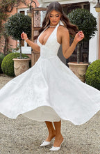 Satin Midi Dress - Flowing Twirl Silhouette Elegant Style