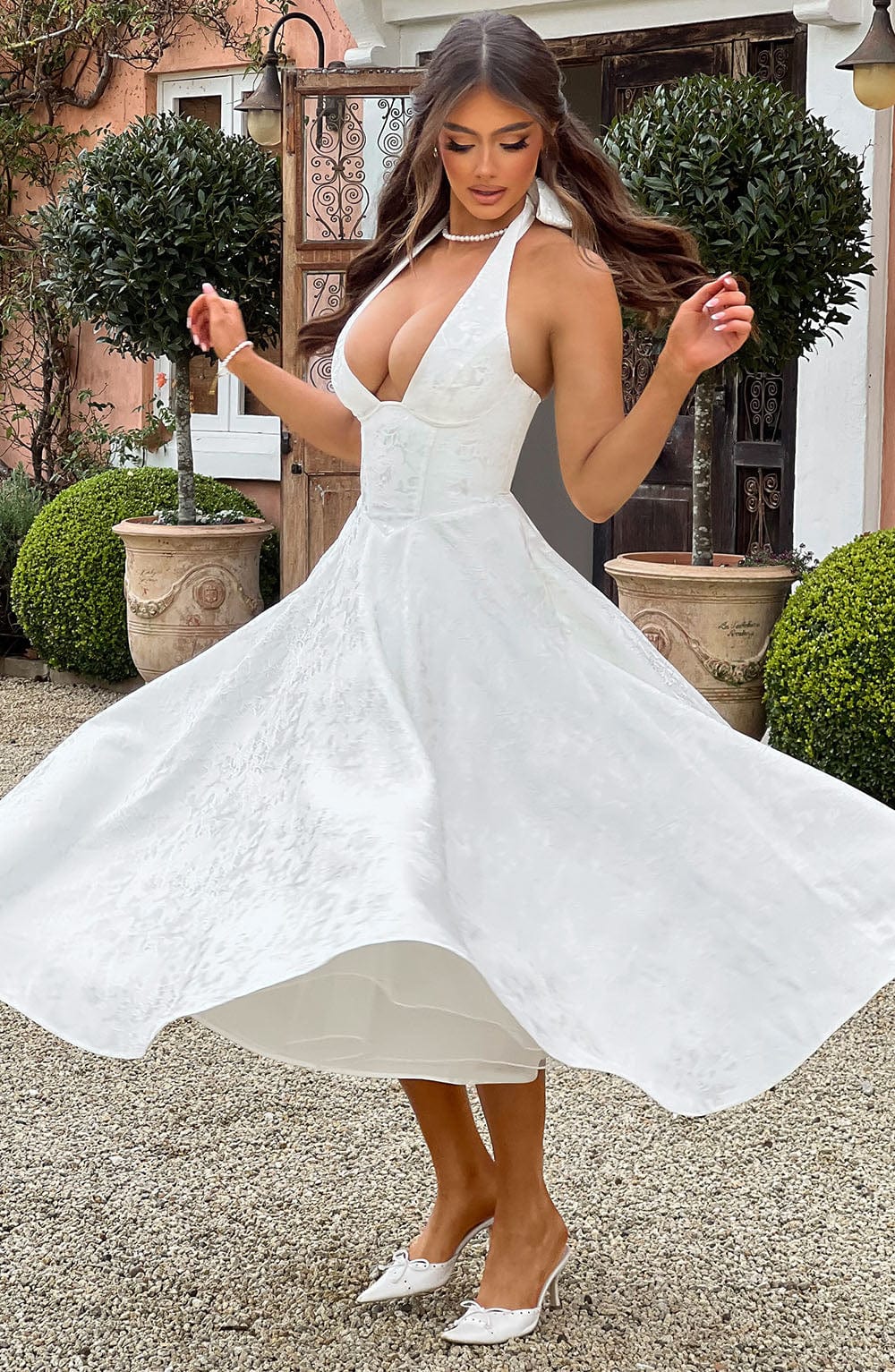 Satin Midi Dress - Flowing Twirl Silhouette Elegant Style