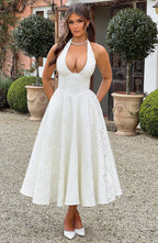 Satin Midi Dress - Flowing Twirl Silhouette Elegant Style
