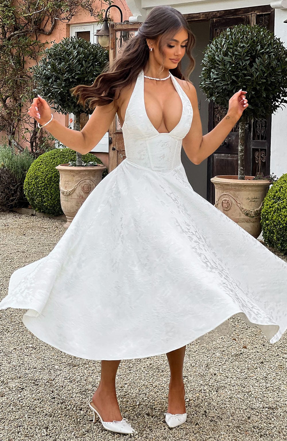 Satin Midi Dress - Flowing Twirl Silhouette Elegant Style