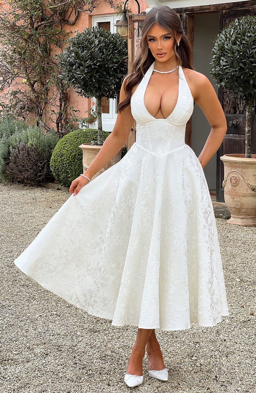 Satin Midi Dress - Flowing Twirl Silhouette Elegant Style