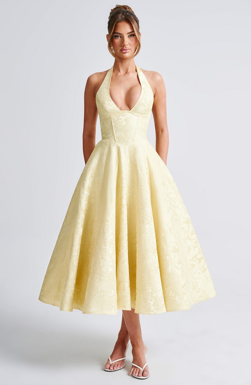 Satin Midi Dress - Flowing Twirl Silhouette Elegant Style