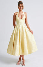 Satin Midi Dress - Flowing Twirl Silhouette Elegant Style