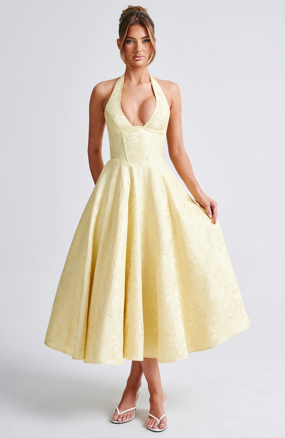 Satin Midi Dress - Flowing Twirl Silhouette Elegant Style