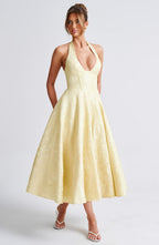 Satin Midi Dress - Flowing Twirl Silhouette Elegant Style