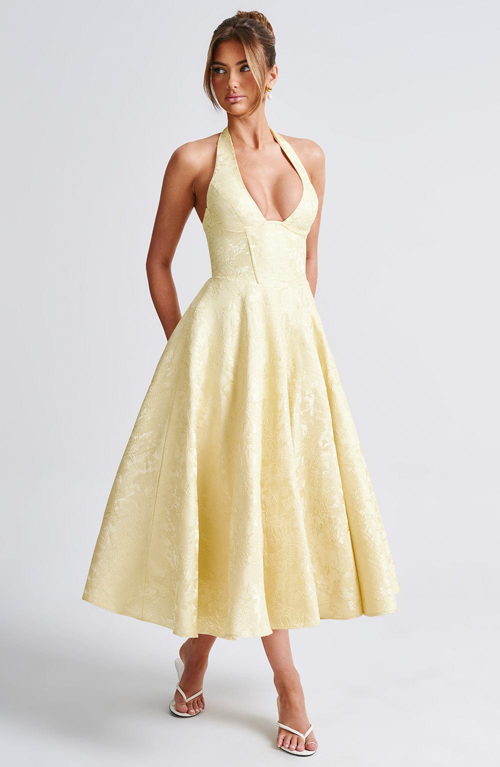 Satin Midi Dress - Flowing Twirl Silhouette Elegant Style