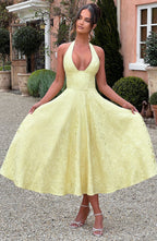 Satin Midi Dress - Flowing Twirl Silhouette Elegant Style