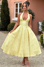 Satin Midi Dress - Flowing Twirl Silhouette Elegant Style