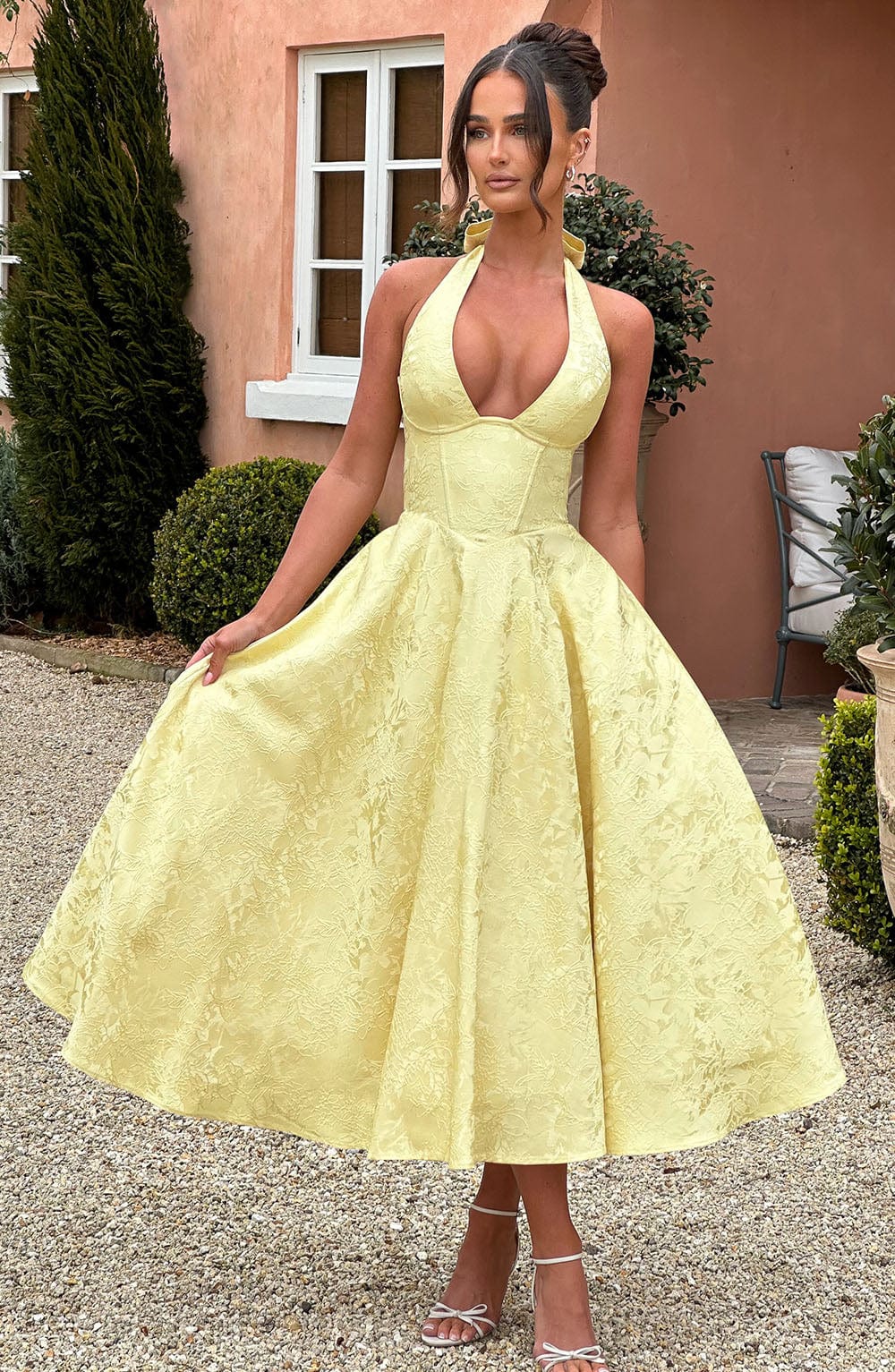 Satin Midi Dress - Flowing Twirl Silhouette Elegant Style
