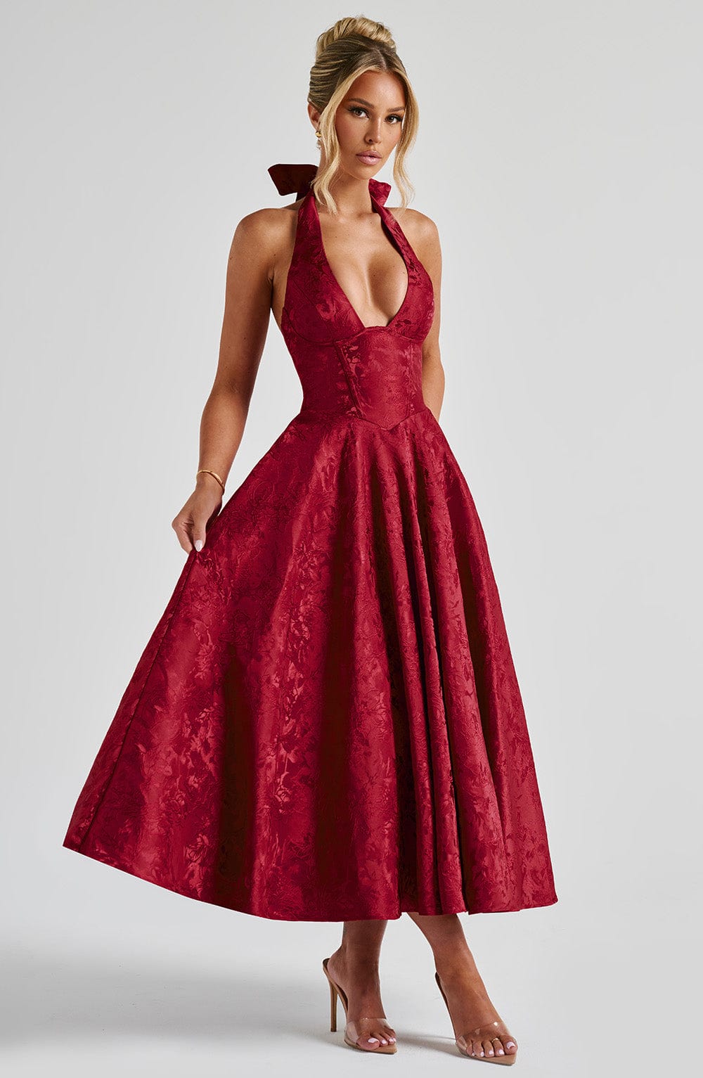 Satin Midi Dress - Flowing Twirl Silhouette Elegant Style