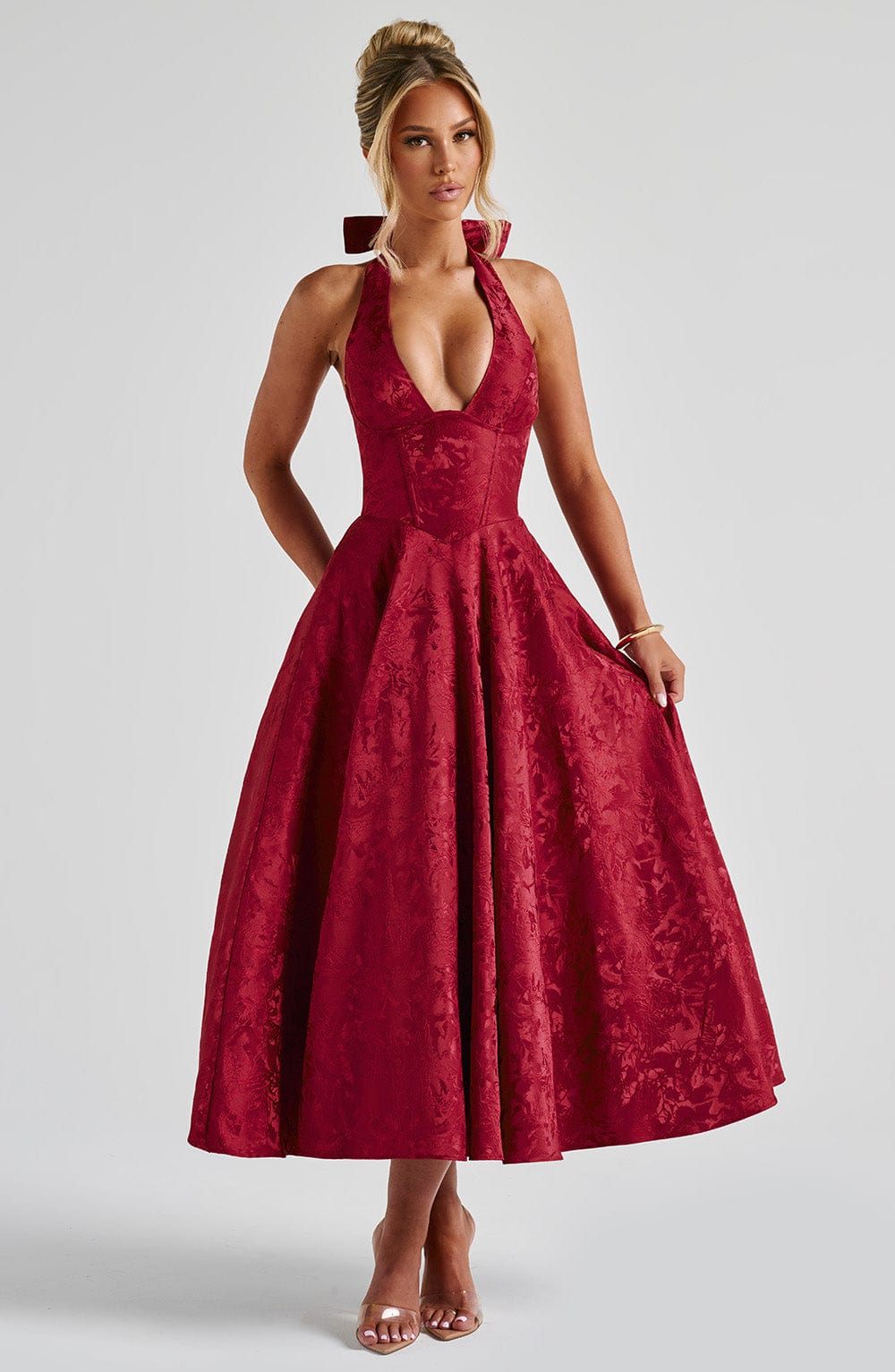 Satin Midi Dress - Flowing Twirl Silhouette Elegant Style