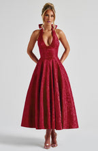 Satin Midi Dress - Flowing Twirl Silhouette Elegant Style
