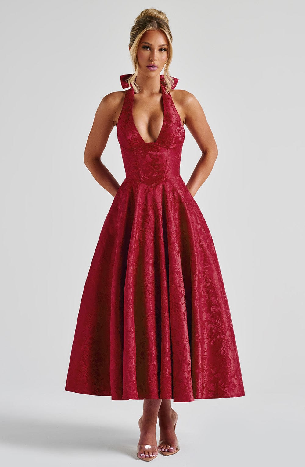 Satin Midi Dress - Flowing Twirl Silhouette Elegant Style