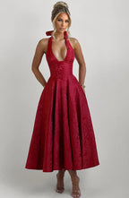 Satin Midi Dress - Flowing Twirl Silhouette Elegant Style