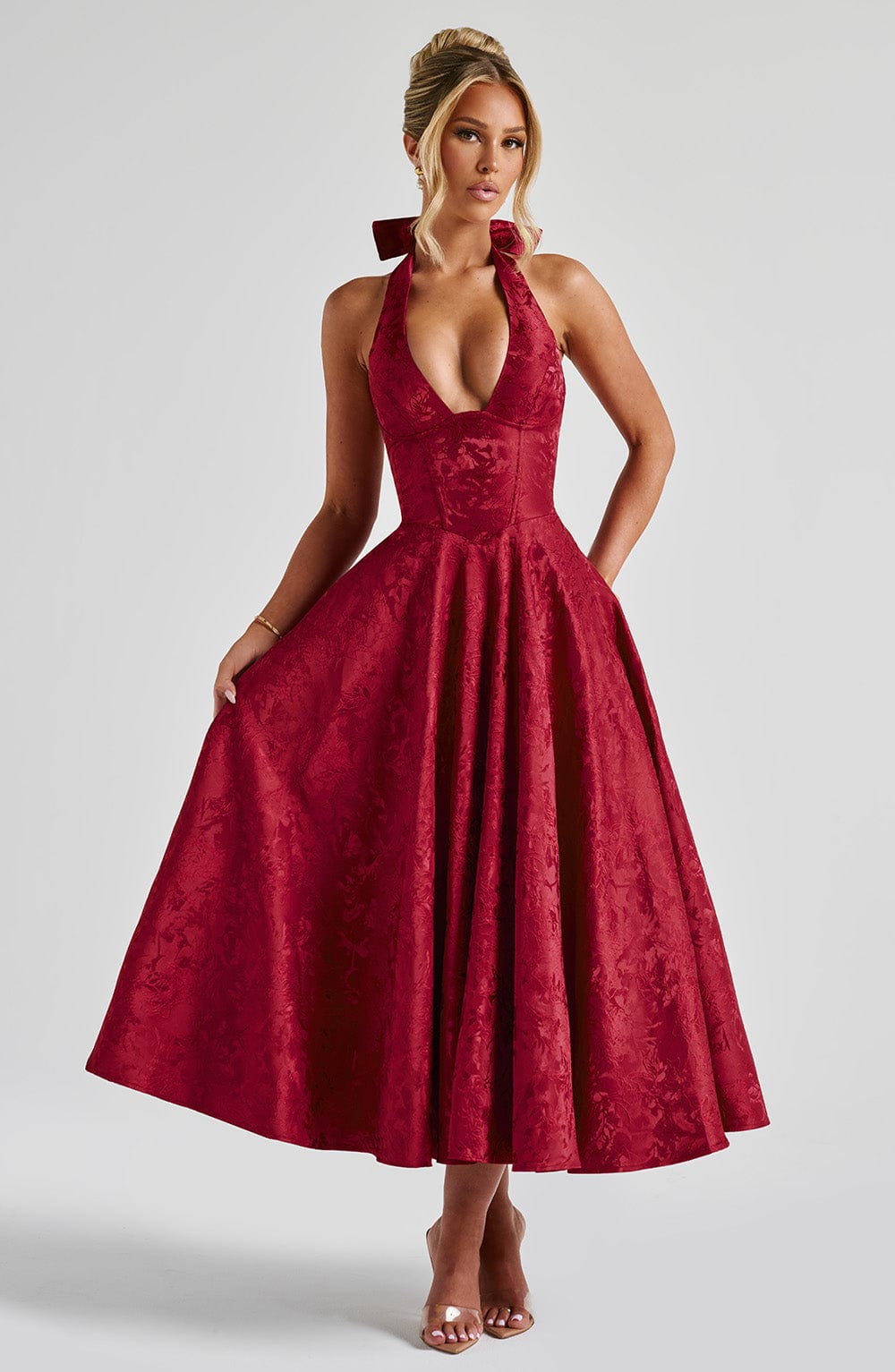 Satin Midi Dress - Flowing Twirl Silhouette Elegant Style