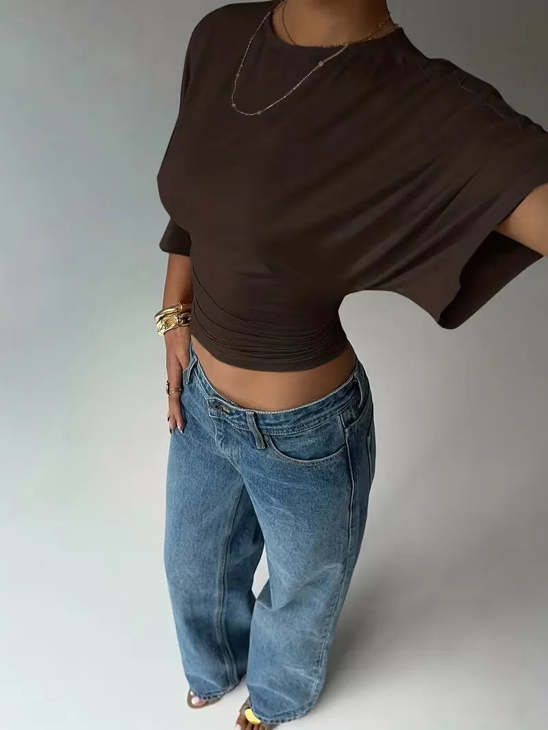 Women's Cropped T-Shirt – Ruched Waist