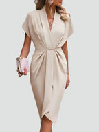 Women's Wrap Midi Dress - Surplice Neck Tie Waist Cocktail Style