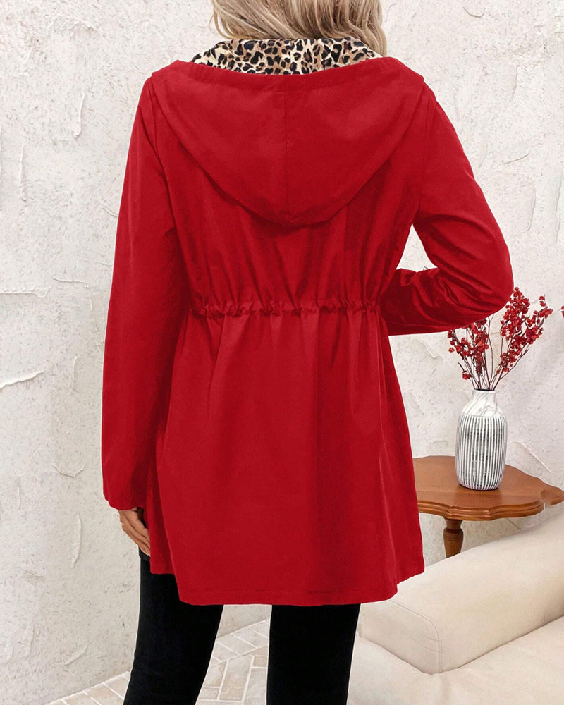 Women's Reversible Hooded Coat With Leopard Print