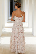 Women's Tiered Long Sleeve Maxi Dress - Crochet Lace Trim & Ruffle Hem