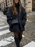 Women's High Neck Wool Coat – Belted Waist
