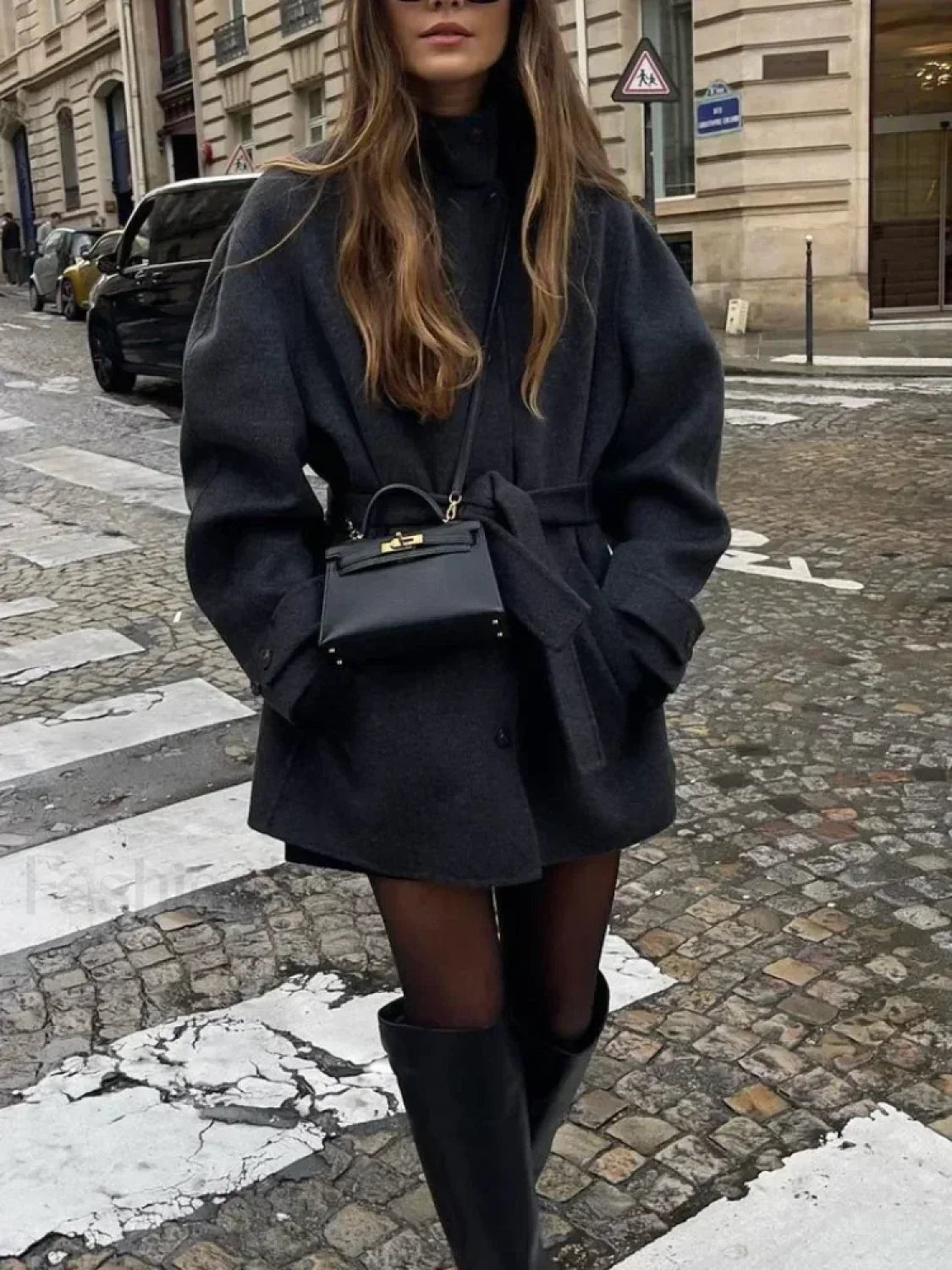 Women's High Neck Wool Coat – Belted Waist