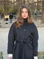 Women's High Neck Wool Coat – Belted Waist