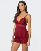 Women's Lace Cami Shorts Set - Sleepwear Lounge Pajama Set
