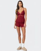 Women's Lace Cami Shorts Set - Sleepwear Lounge Pajama Set