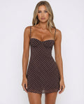 Women's Polka Dot Mini Dress - Halter Neck Frill Hem Bodycon Fit
