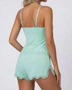 Women's Lace Cami Shorts Set - Sleepwear Lounge Pajama Set