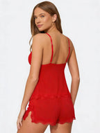 Women's Lace Cami Shorts Set - Sleepwear Lounge Pajama Set