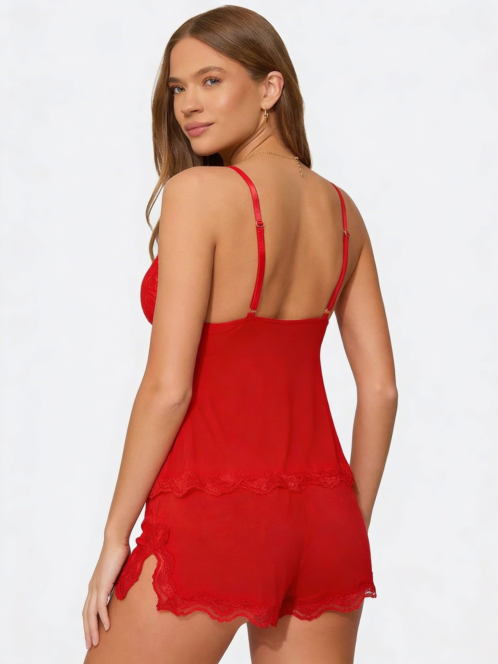 Women's Lace Cami Shorts Set - Sleepwear Lounge Pajama Set