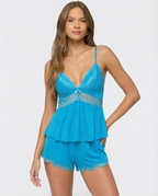 Women's Lace Cami Shorts Set - Sleepwear Lounge Pajama Set