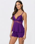 Women's Lace Cami Shorts Set - Sleepwear Lounge Pajama Set