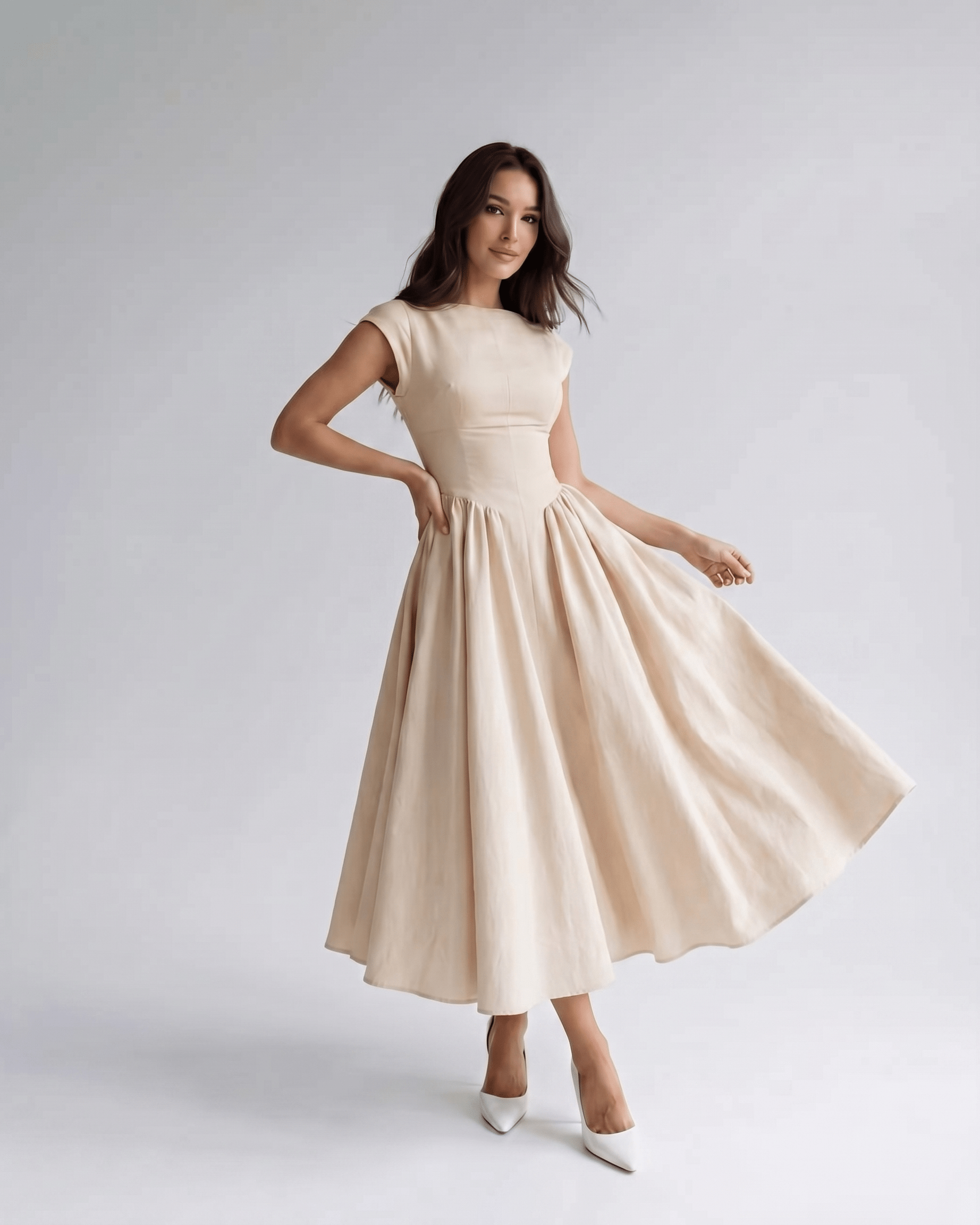 Women's Flutter Sleeve A-Line Midi Dress