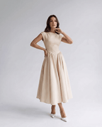 Women's Flutter Sleeve A-Line Midi Dress