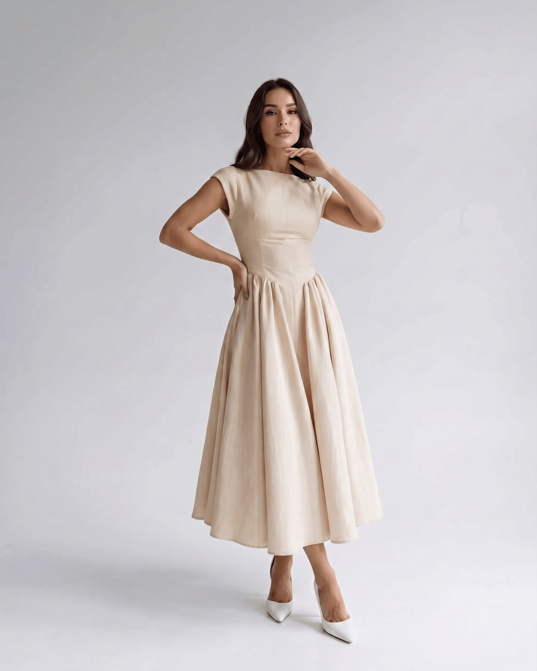 Women's Flutter Sleeve A-Line Midi Dress