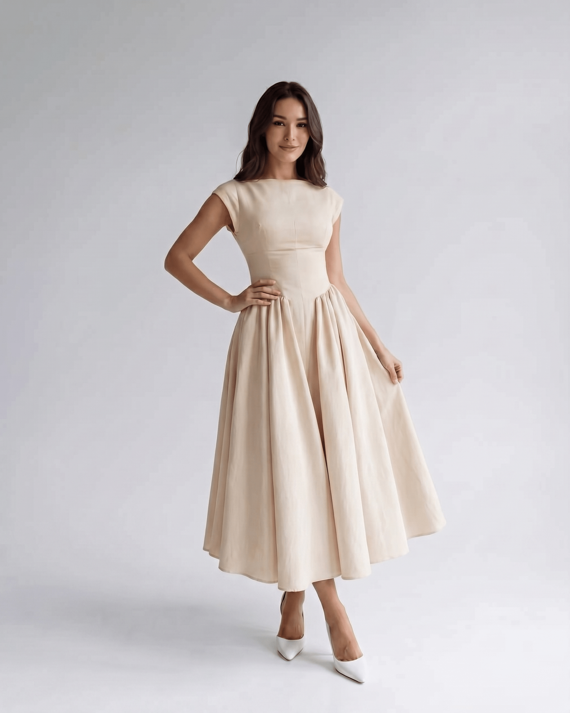 Women's Flutter Sleeve A-Line Midi Dress