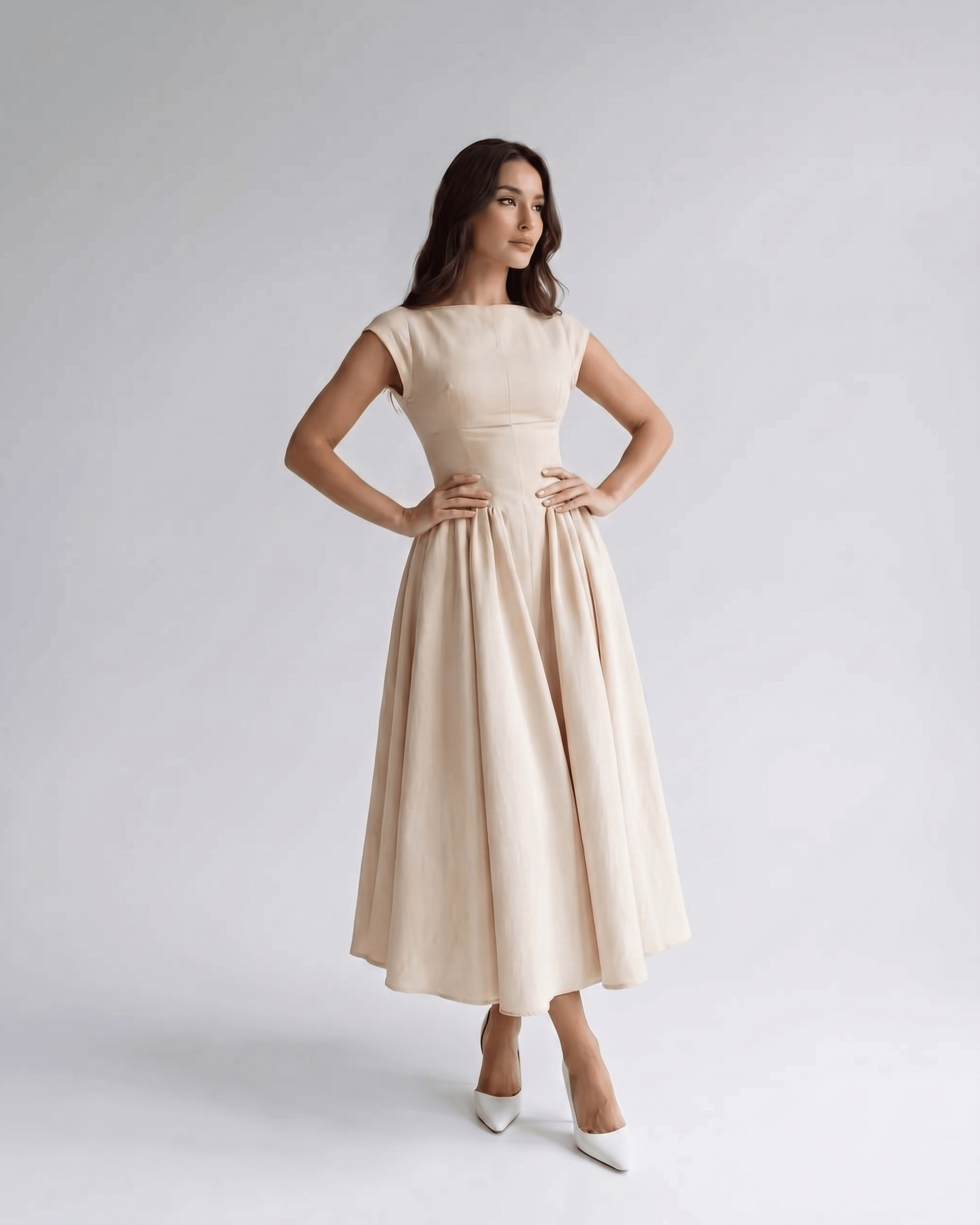 Women's Flutter Sleeve A-Line Midi Dress