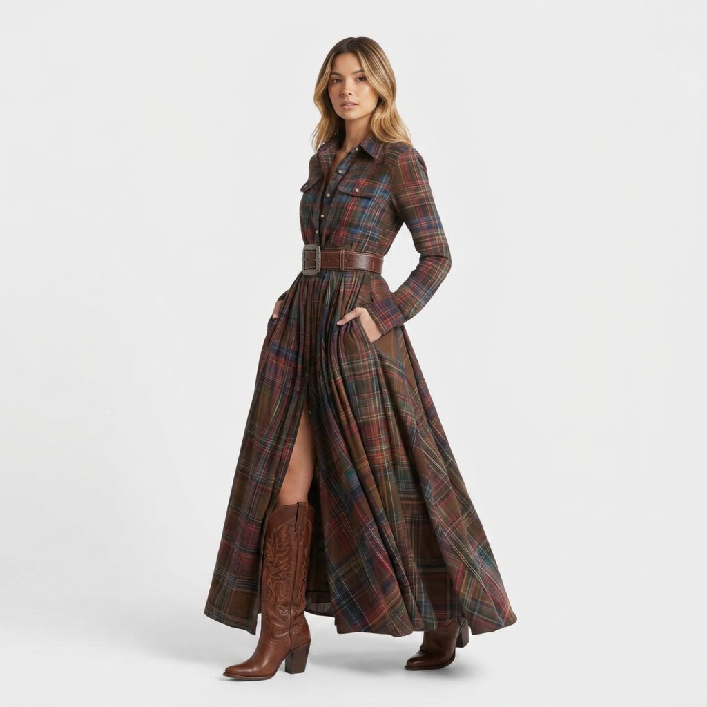 Women's Check Shirt Dress – Long Sleeve