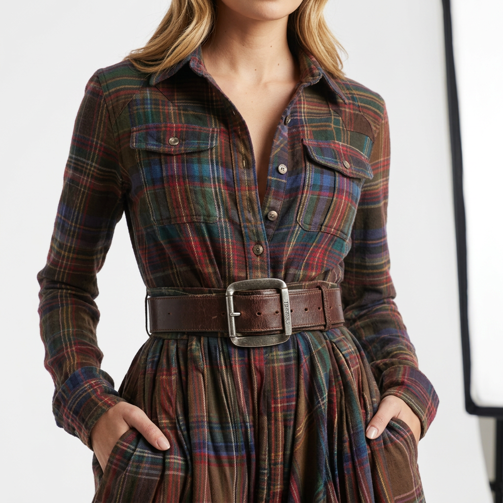 Women's Check Shirt Dress – Long Sleeve